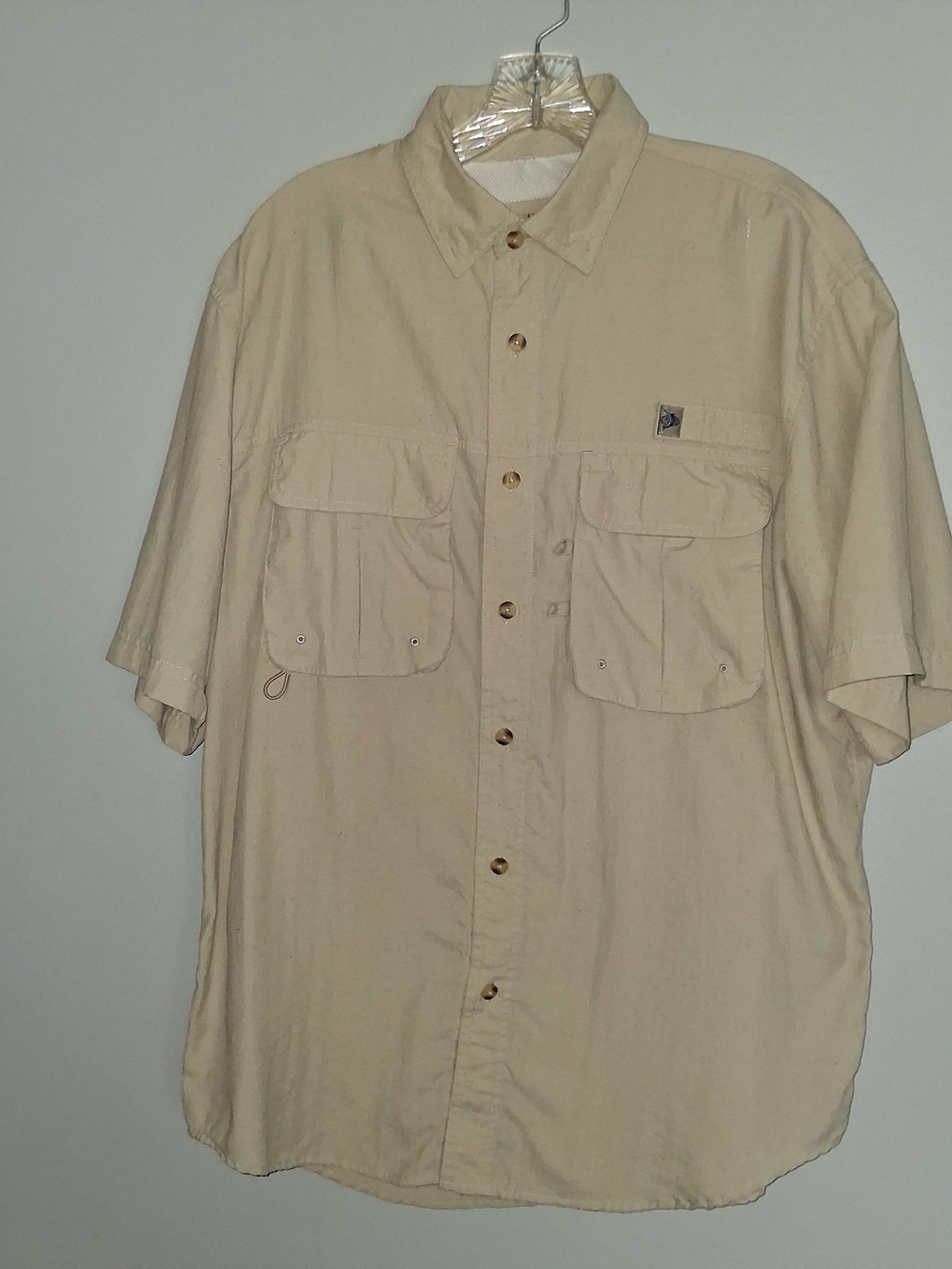 Reel Legends Men's Short-Sleeve Button-Down Shirt in Beige